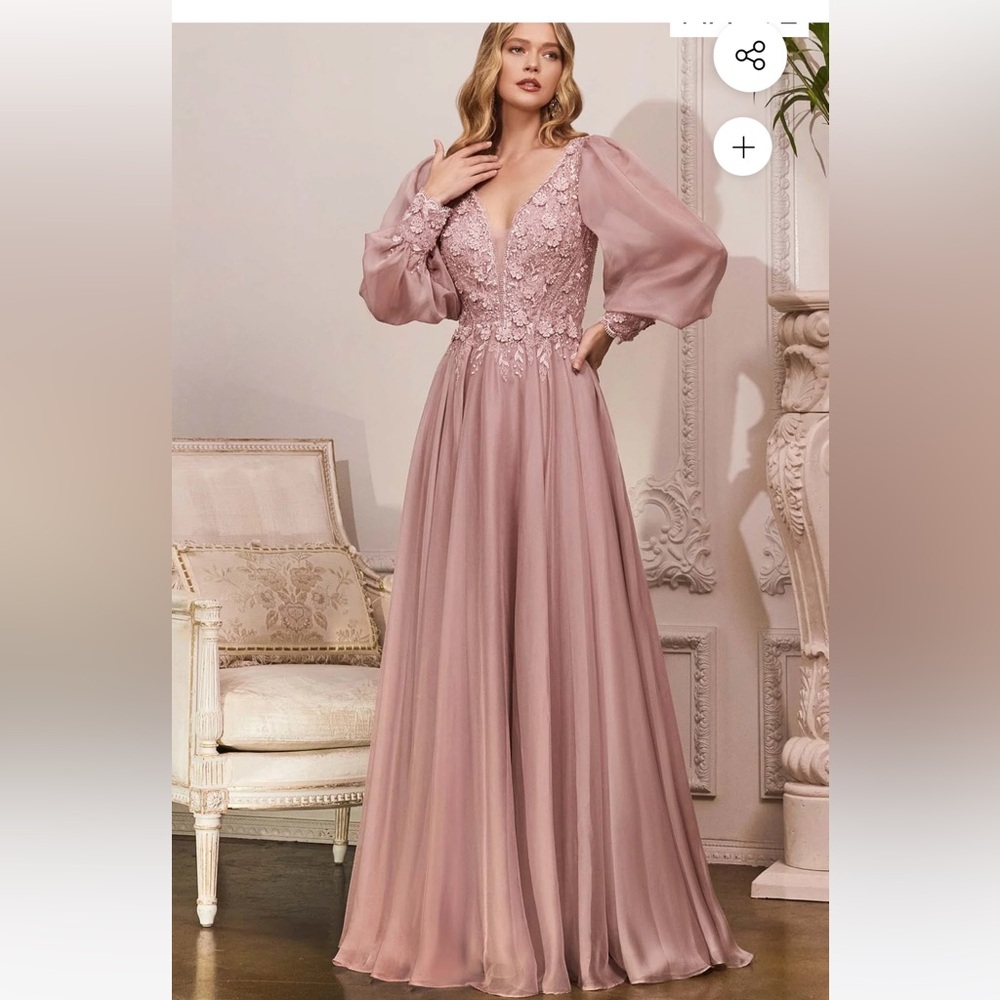 Cinderella Divine Chic Mauve Long Sleeve Gown modest long